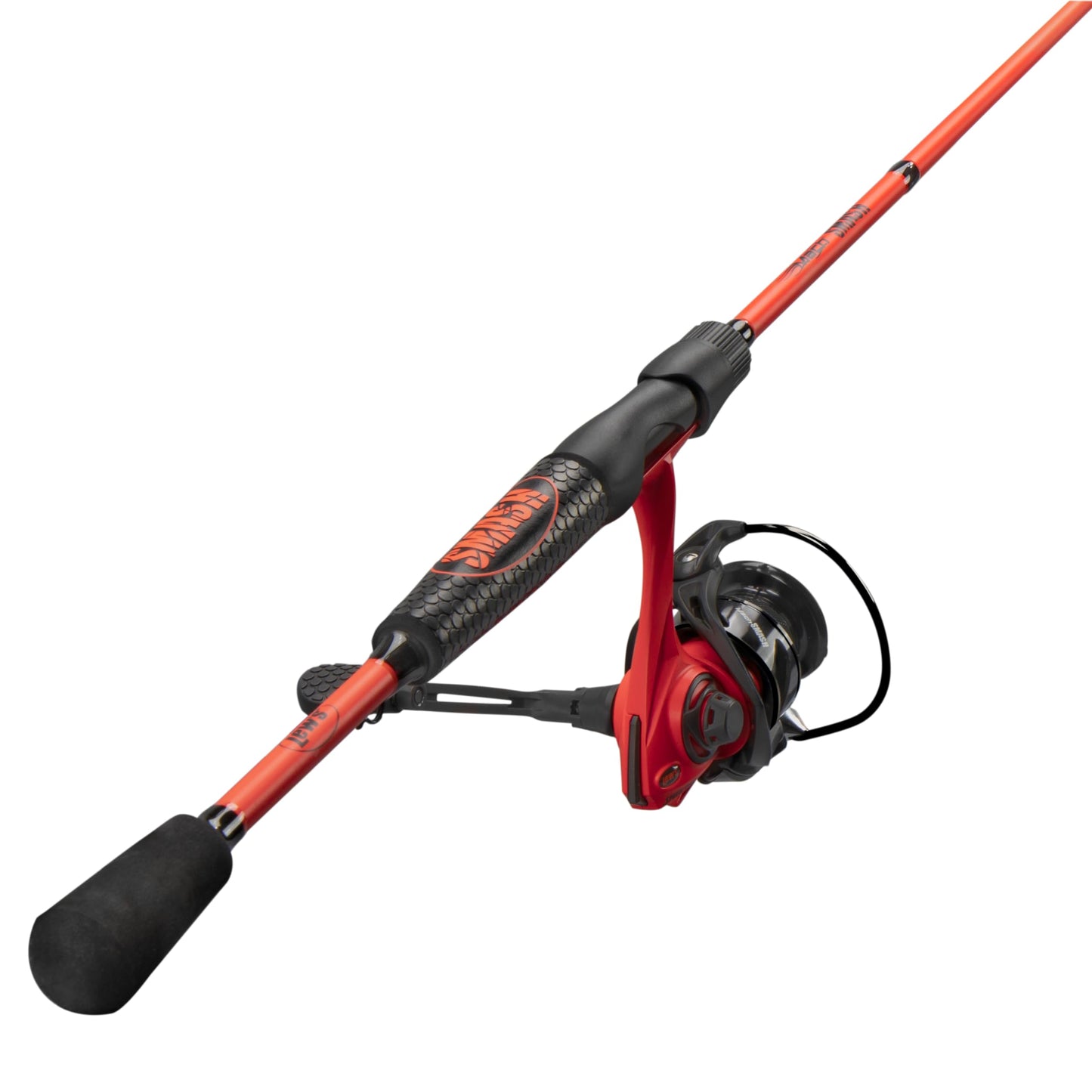 Lew's MACH Smash Spinning Reel and Fishing Rod Combo, Premium IM6 Graphite Blank Fishing Rod, Right or Left-Hand Retrieve, Split-Grip Winn Dri-Tac Handle and EVA Base, Black/Neon Red
