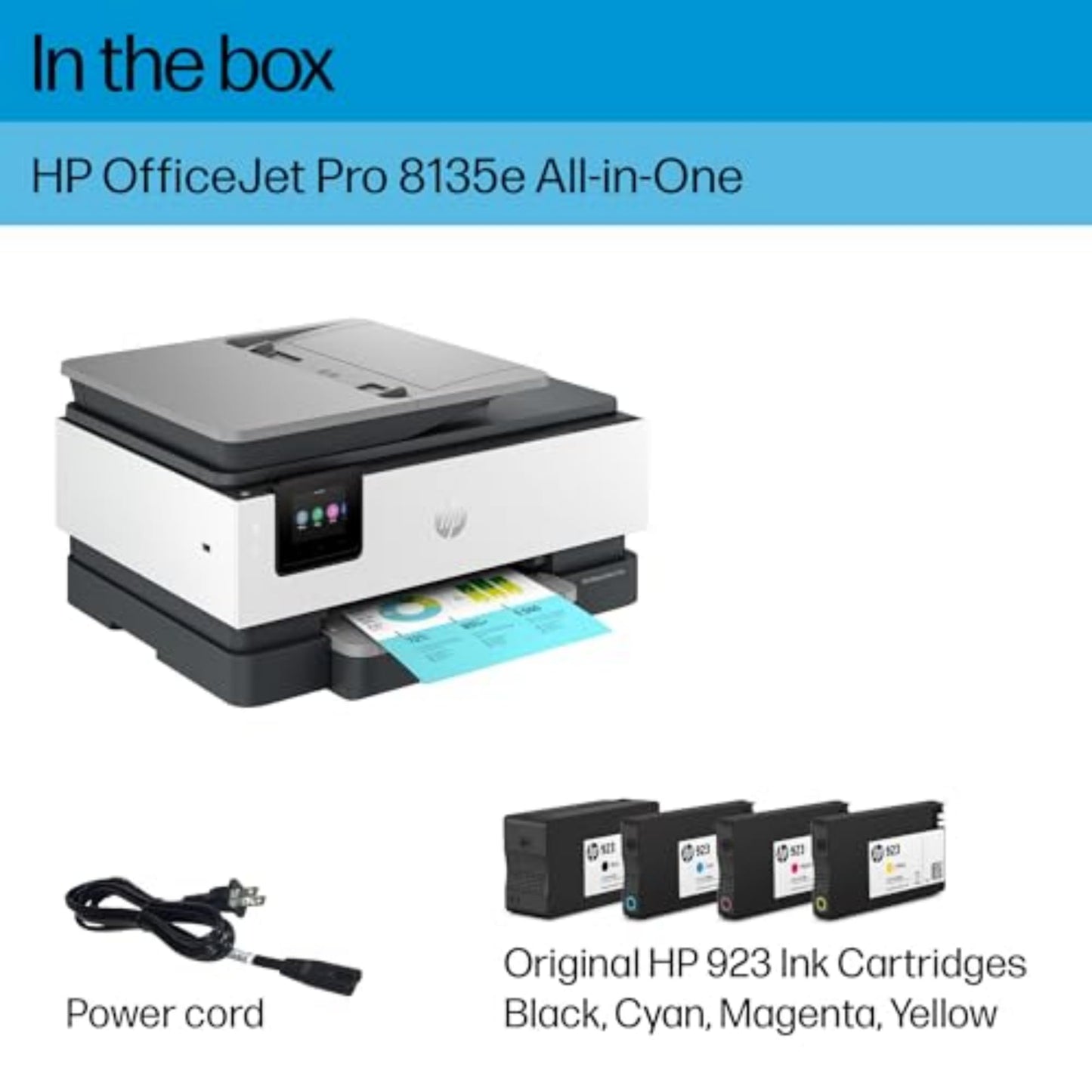 HP OfficeJet Pro 8135e Wireless All-in-One Color Inkjet Printer, Print, Scan, Copy, Fax, ADF, Duplex Printing, Best-for-Home Office, 3 month Instant Ink trial included (40Q35A)