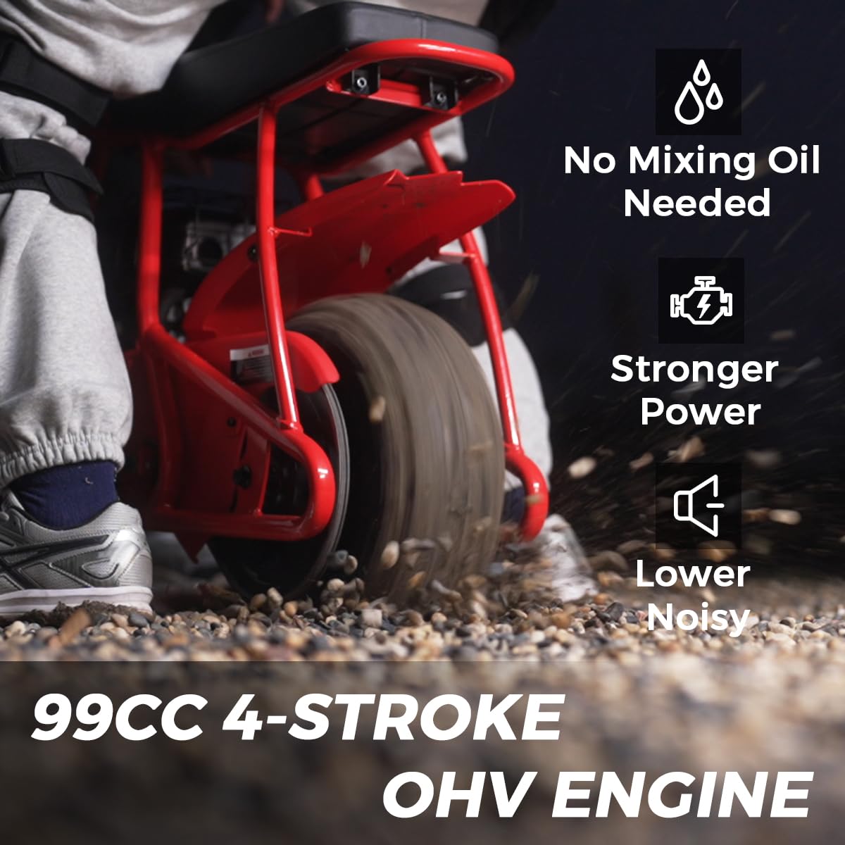 FRP Mini Dirt Bike GMB100, 99 CC Gas Powered Mini Bike 4 Stroke 3HP, Off Road for Kids and Adult, Trail Bike Up to 24 Mph, Weight Support Up to 185 LBS (RED)