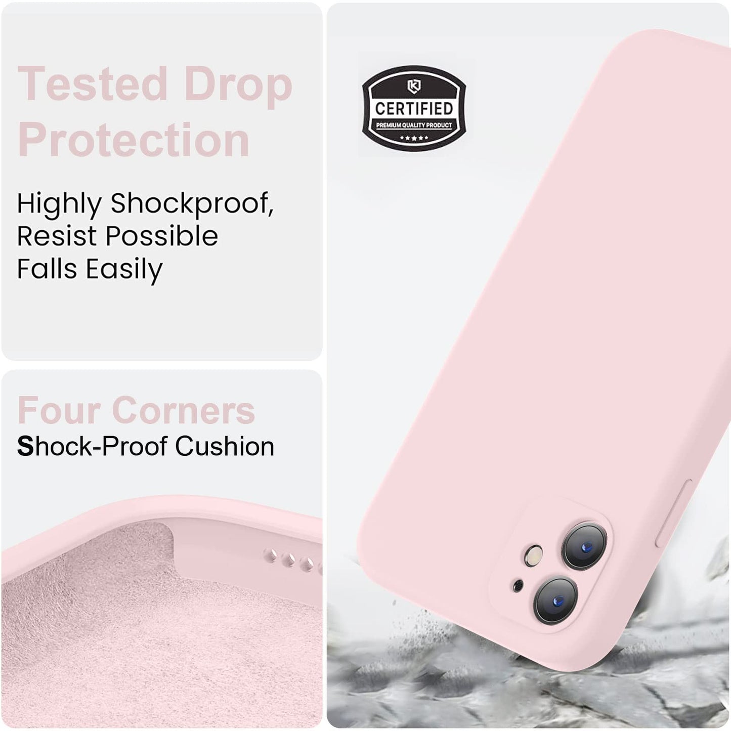 Vooii Compatible with iPhone 11 Case, Upgraded Liquid Silicone with [Flat Edges] [Camera Protection] [Soft Anti-Scratch Microfiber Lining] Phone Case for iPhone 11 6.1 inch - Chalk Pink