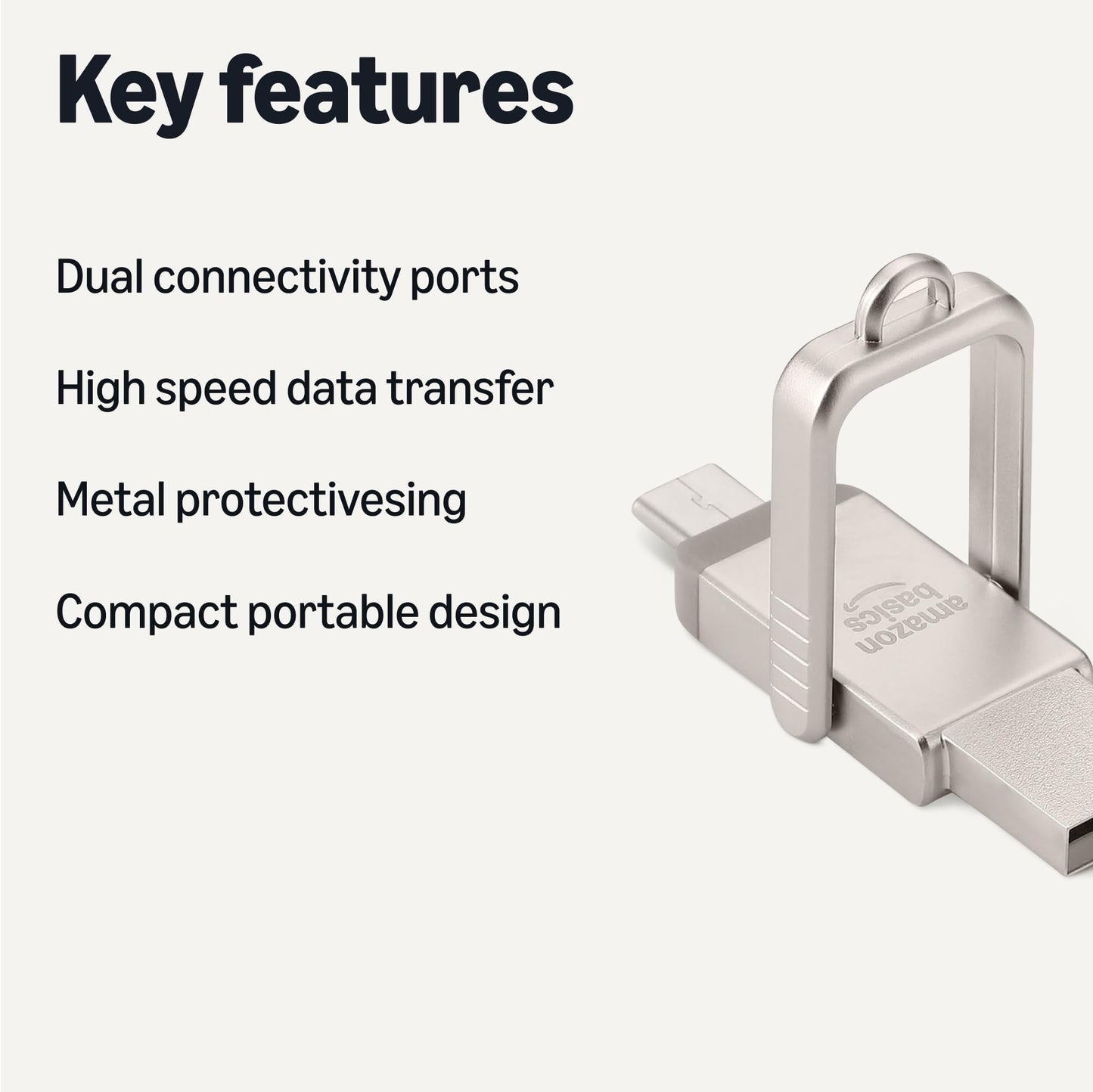 Amazon Basics 128GB USB Flash Drive, Thumb Drive Memory Stick with USB C and USB A Dual Ports, Champagne Silver