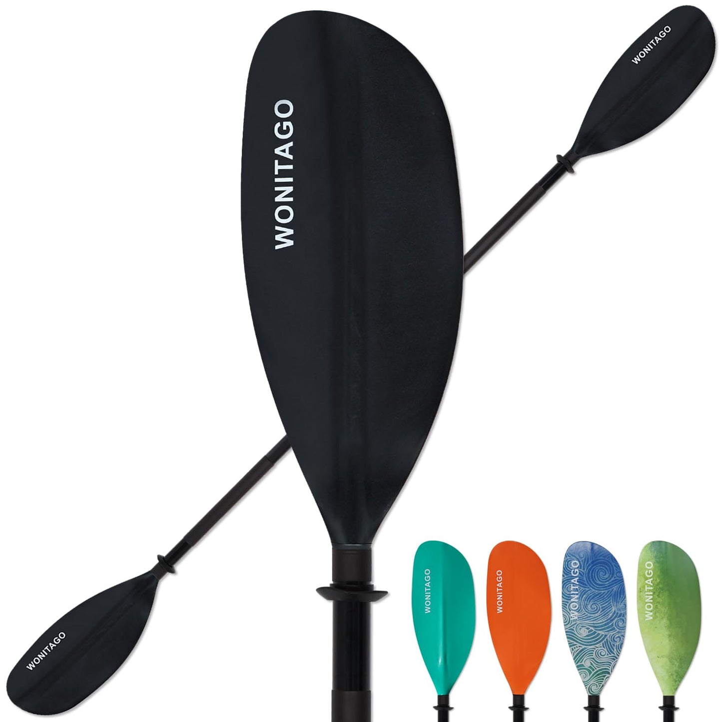 WONITAGO Kayak Paddles with Alloy Shaft and PP Blade, Floating Kayaking Oars, Adjustable 230-250 cm/90-98 Inches, Black