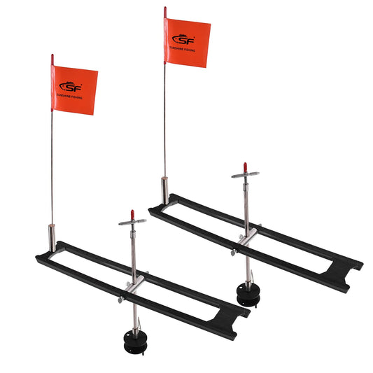 SF Black/Orange Ice Fishing Tip-Up Foldable with Orange Pole Flags Ice Fishing Strike Indicators Accessories
