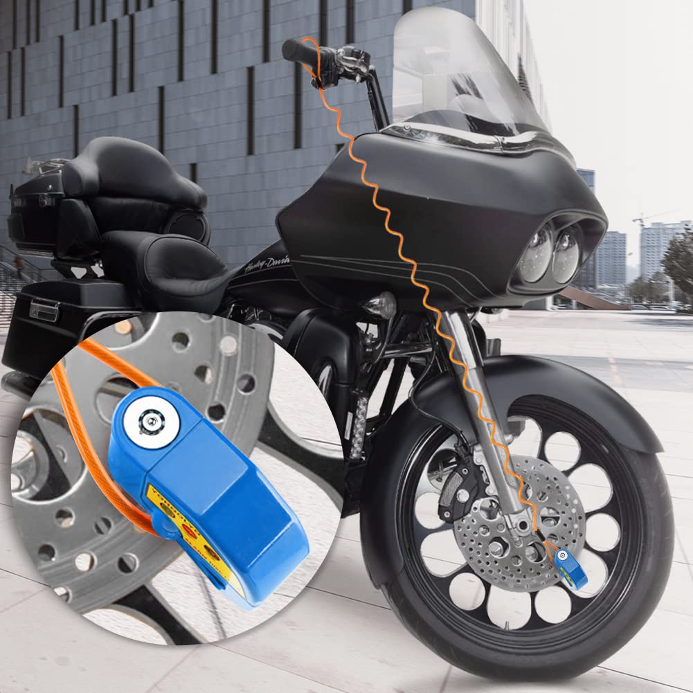 YOHOOLYO Alarm Disc Lock Motorcycle Disc Brake Lock Anti-Theft Waterproof 110 dB 7mm Pin 5ft Reminder Cable for Motorcycles Bike Scooter Carry Pouch (Black)