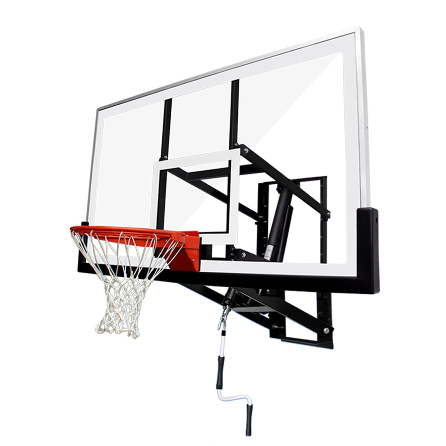 KATOP Basketball Hoop Wall Mount Garage with a 60''x36'' Tempered Glass Backboard, Pre Installed Pads and Heavy Duty Basketball Rim and Net, Effortlessly Height Adjustable from 7.5’’ to 10’’