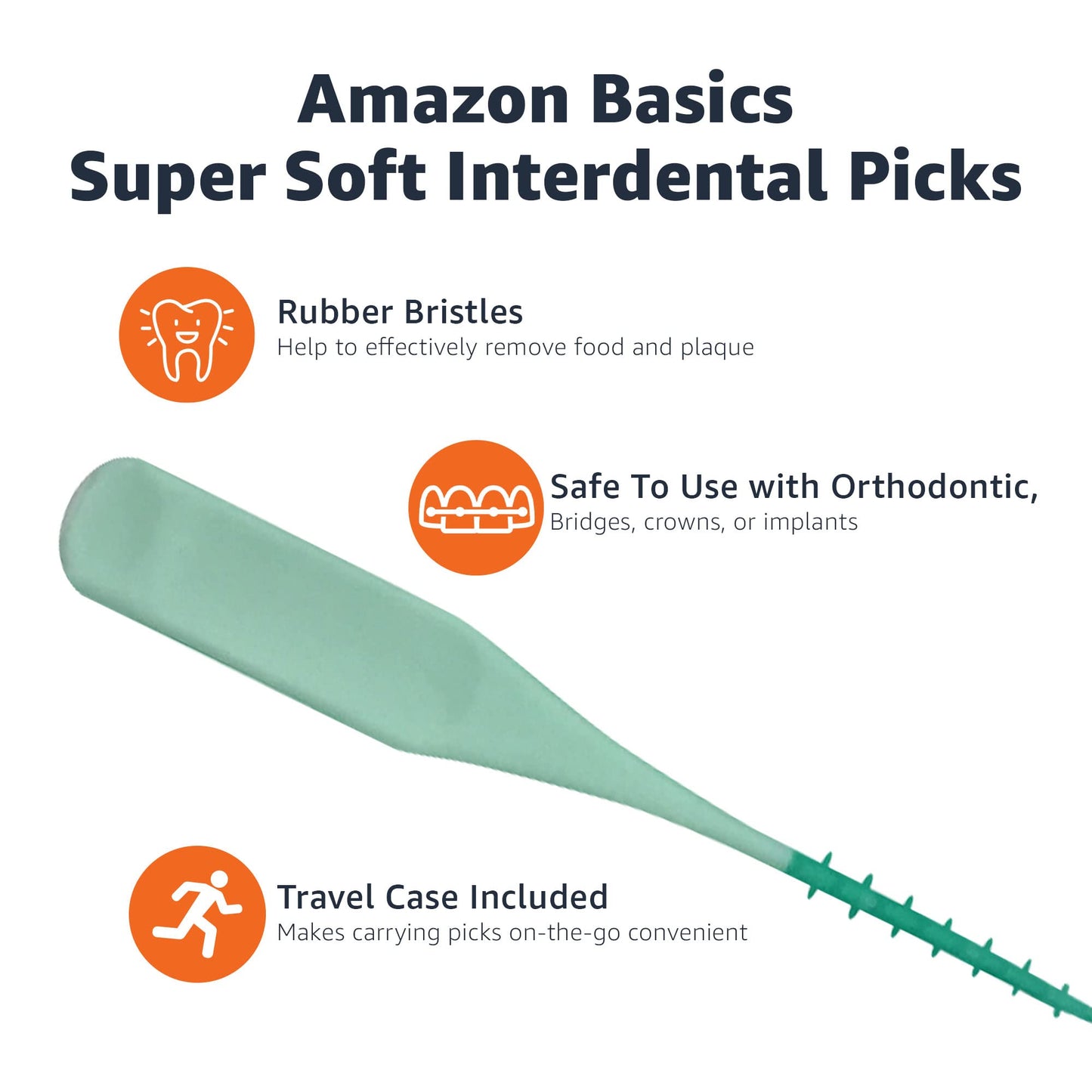 Amazon Basics Super Soft Interdental Picks for Plaque Remover and Teeth Cleaning, Easy to Use with Travel Case Included, 100 Count