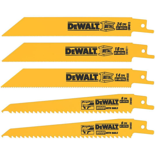DEWALT Reciprocating Saw Blade Set for Metal Wood Iron, 12 Piece Bi-Metal Increased Durability Blades, with Storage Case (DW4892)