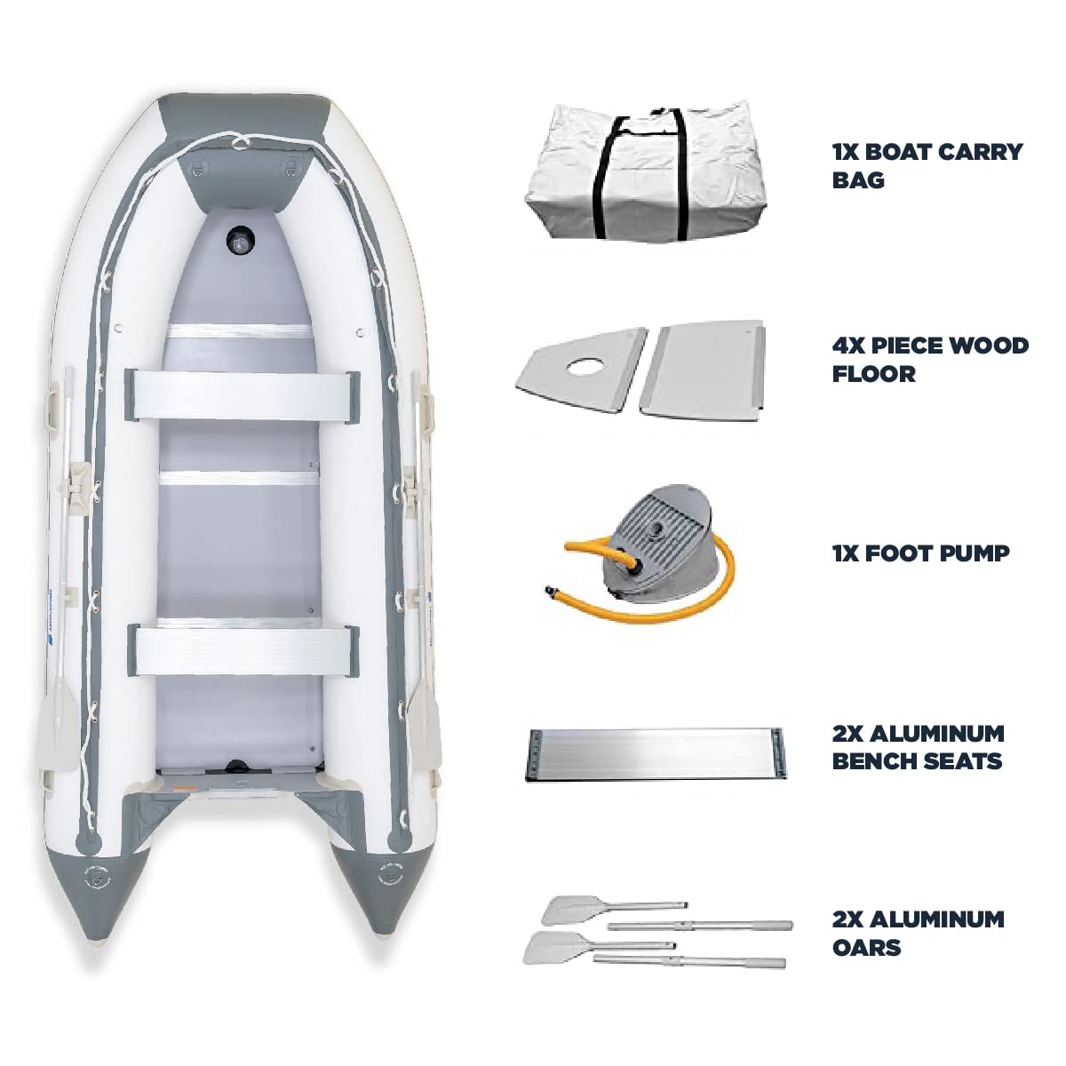 Newport 12ft 6in Catalina Inflatable Dinghy Boat Transom Sport Tender - 6 Person - 20 Horsepower USCG Rated, White/Gray