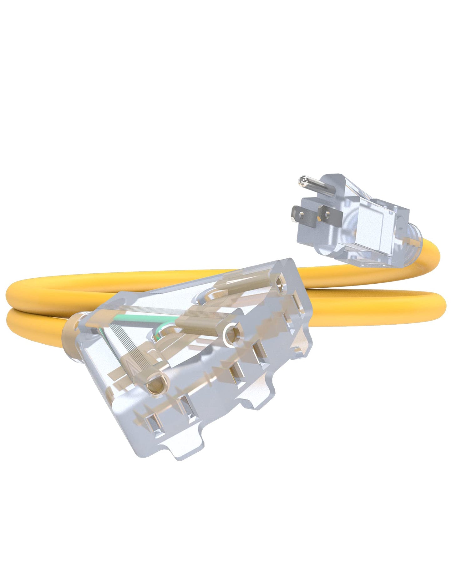 25Ft 12/3 Outdoor Extension Cord with 3-Outlets, Heavy Duty 12 Gauge 3 Prong Extension Cord Waterproof with Lighted end, 15A 12AWG 1875W SJTW, ETL Listed - Great for Garage, Garden and Home, Yellow