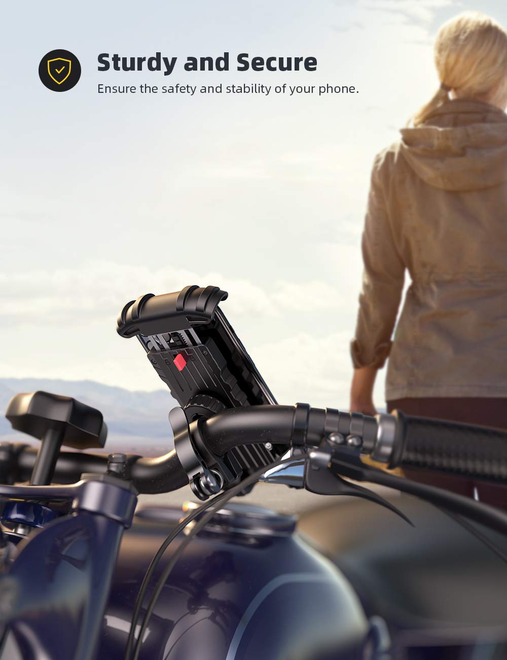 Lamicall Bike Phone Holder, Motorcycle Mount - Motorcycle Phone Holder, Handlebar Cell Phone Clamp, Scooter Phone Clip for iPhone 16 Pro Max/Plus, 15 Pro Max, S10, S20, More 4.7" to 6.8" Smartphones