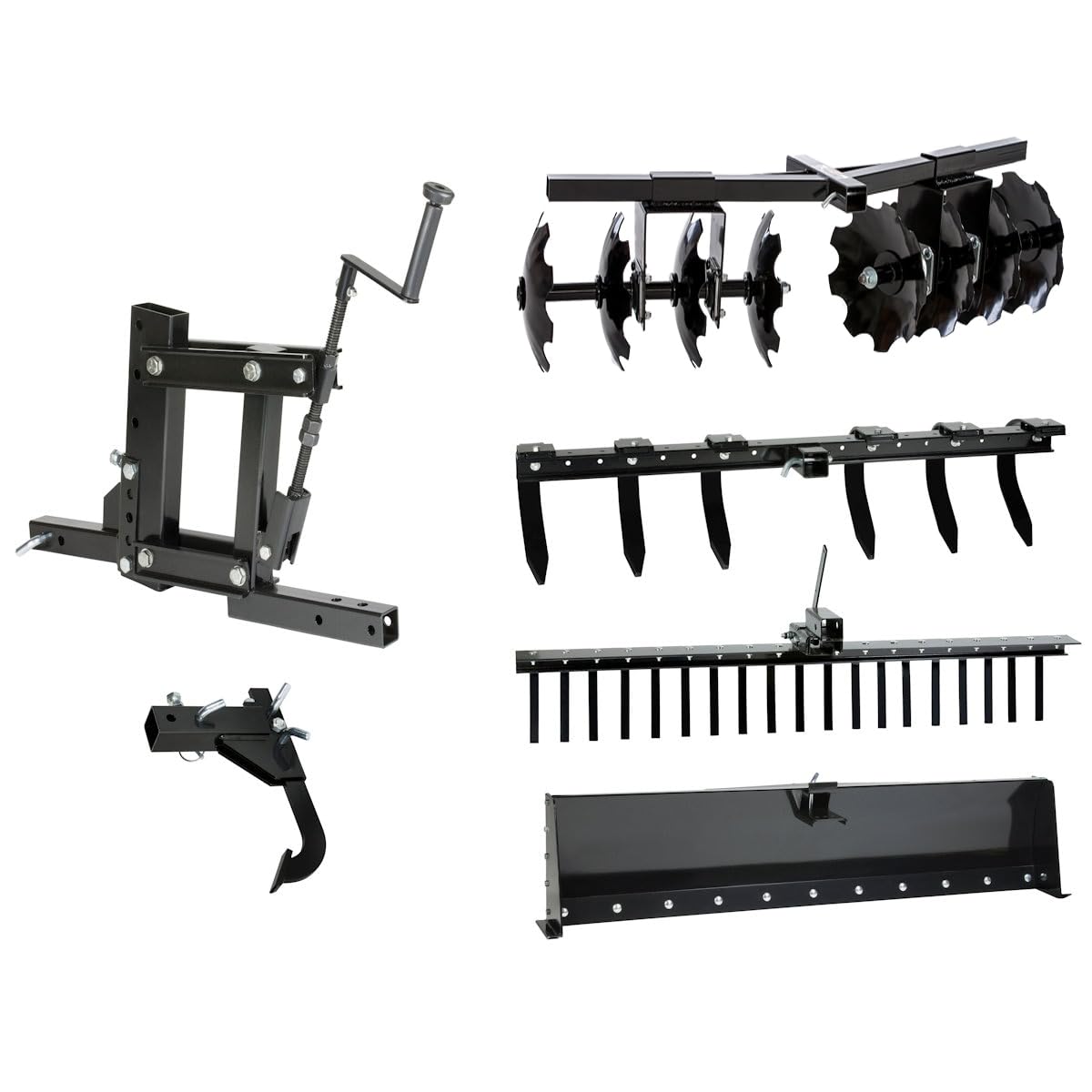 Impact IMPLEMENTS® 6-Piece Implement Kit for ATV, UTV, and Garden Tractors - Includes Lift, Landscape Rake, Cultivator, Box Blade, Disc Plow, and Middle Buster.