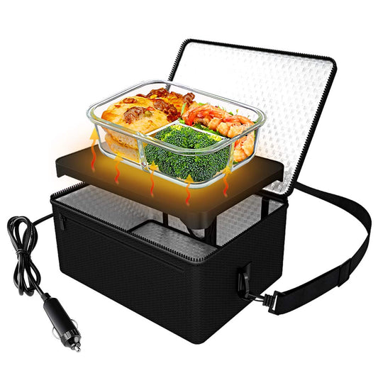 [90W Faster] Portable Oven, 12V Car Food Warmer Portable Personal Mini Oven Electric Heated Lunch Box for Meals Reheating & Raw Food Cooking for Road Trip/Camping/Picnic/Family Gathering(Black)