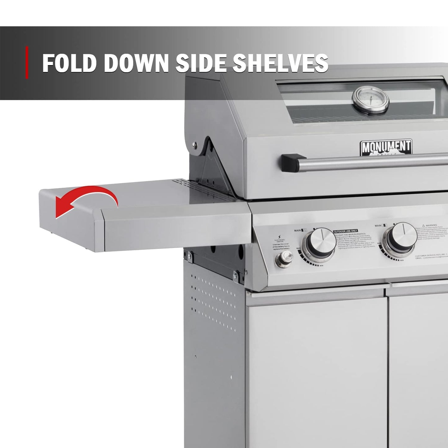 Monument Grills Larger 4-Burner Propane Gas Grills bbq Stainless Steel Heavy-Duty Cabinet Style with Knob Controls Side Burner, Outdoor Use, Mesa 400m