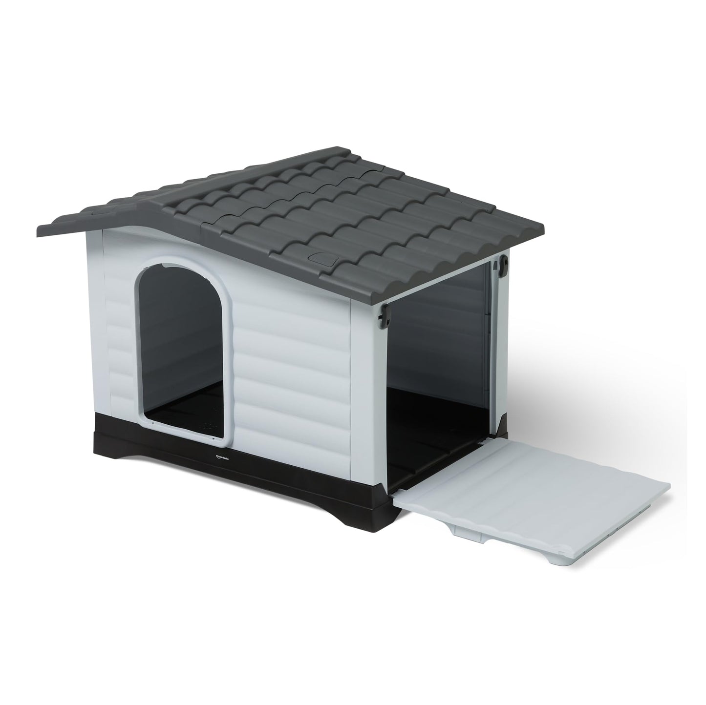 Amazon Basics Plastic Dog House for Small & Medium Dogs - Easy to Assemble & Detachable Structure, Indoor/Outdoor Use, Elevated Floor, Durable & Waterproof, Side Door Access, Undulating Roof Design
