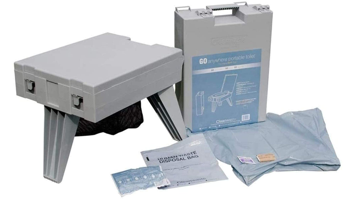 GO Anywhere Complete Portable Camping Toilet - For Camping, Hunting, Fishing and More - Comes with 3 Bonus Toilet Kits (Waste Bag with Poo Powder, Zip-Close Storage Bag, Toilet Paper & Hand Sanitizer)