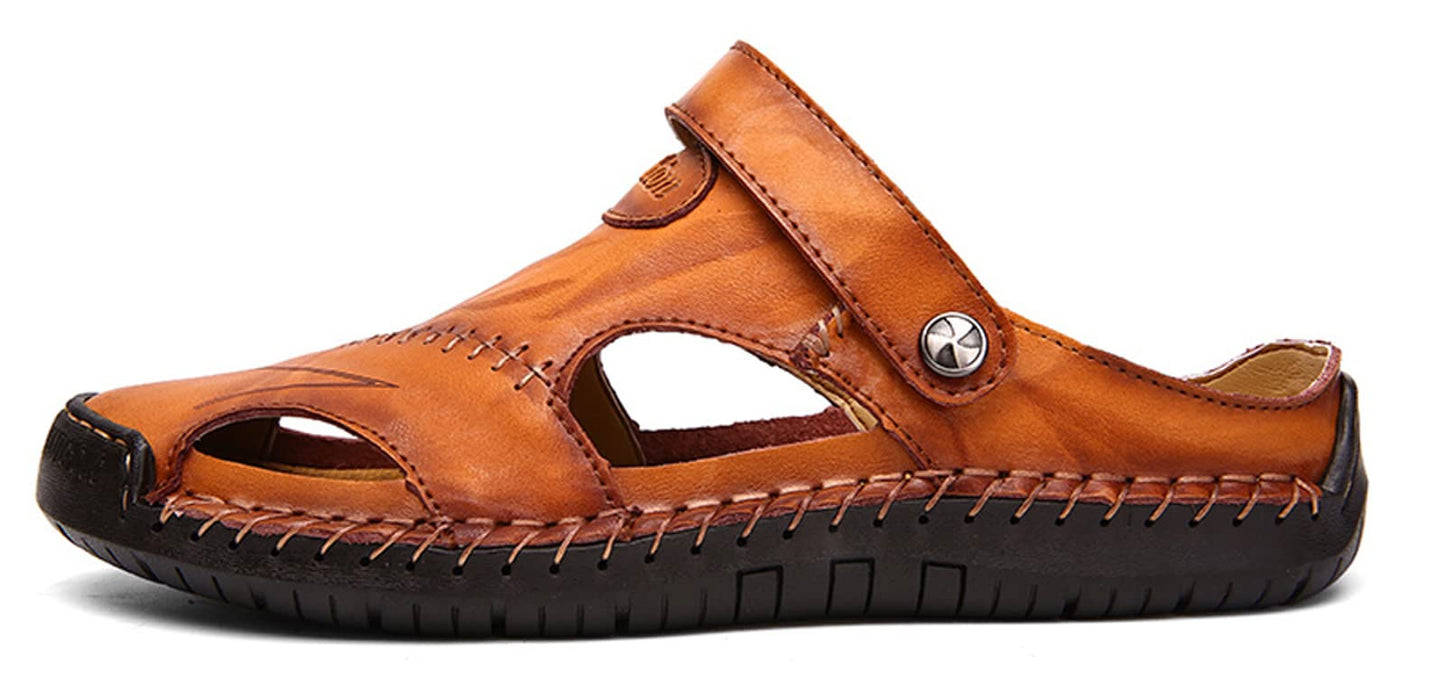 Honeystore Men's Leather Hollow Athletic Sandals Slip-on Roman Casual Shoes