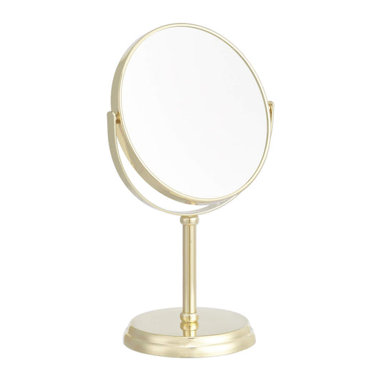 Amazon Basics Tabletop Magnifying Vanity Round Mirror with Clear Reflection, 1X/5X Magnification, Iron Frame, 7.2" x 4.92", Gold