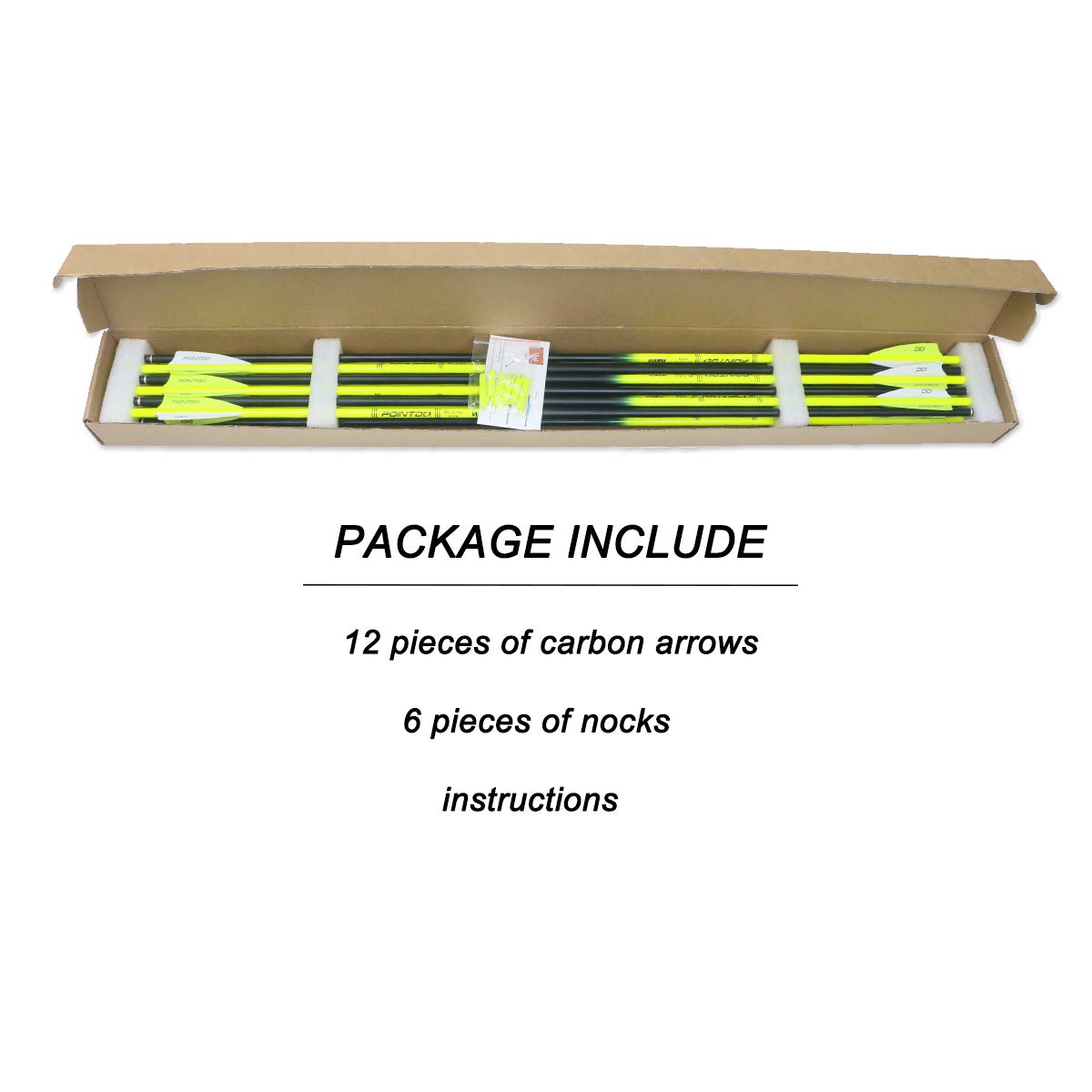 30inch Carbon Arrow Fluorescence Color Targeting and Practice and Hunting Arrows for Compound Bow and Recurve Bow with Removable Tips(Pack of 12)