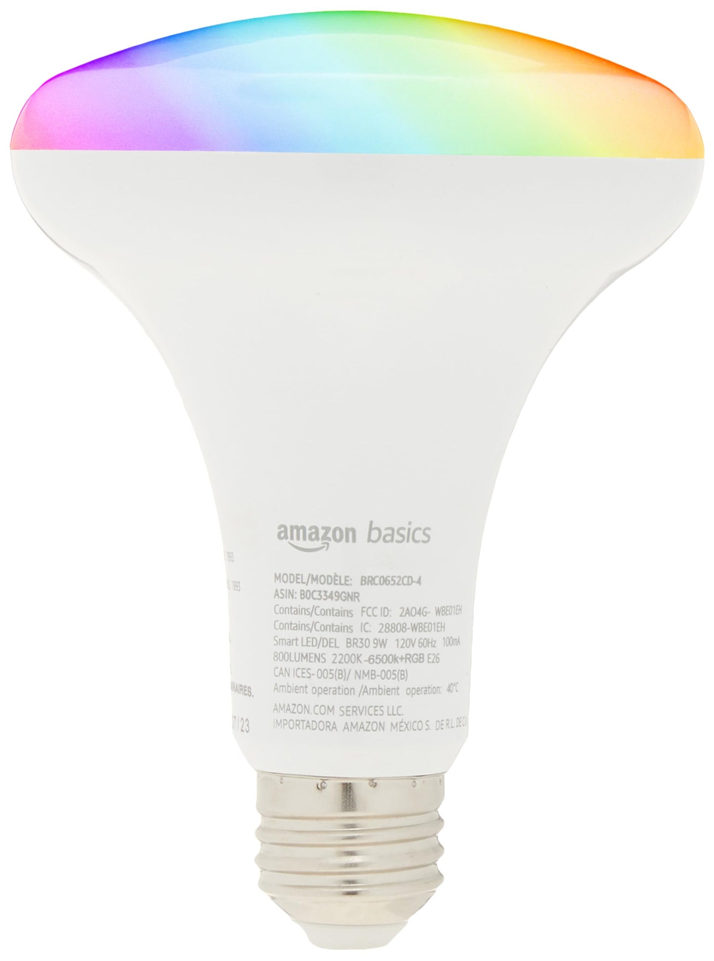 Amazon Basics Smart BR30 LED Light Bulbs, Color Changing, 9W (60W Equivalent), 800LM, Energy Efficient, Voice Control, Works with Alexa Only, 2.4 GHz Wi-Fi, No Hub Required, 4-Pack