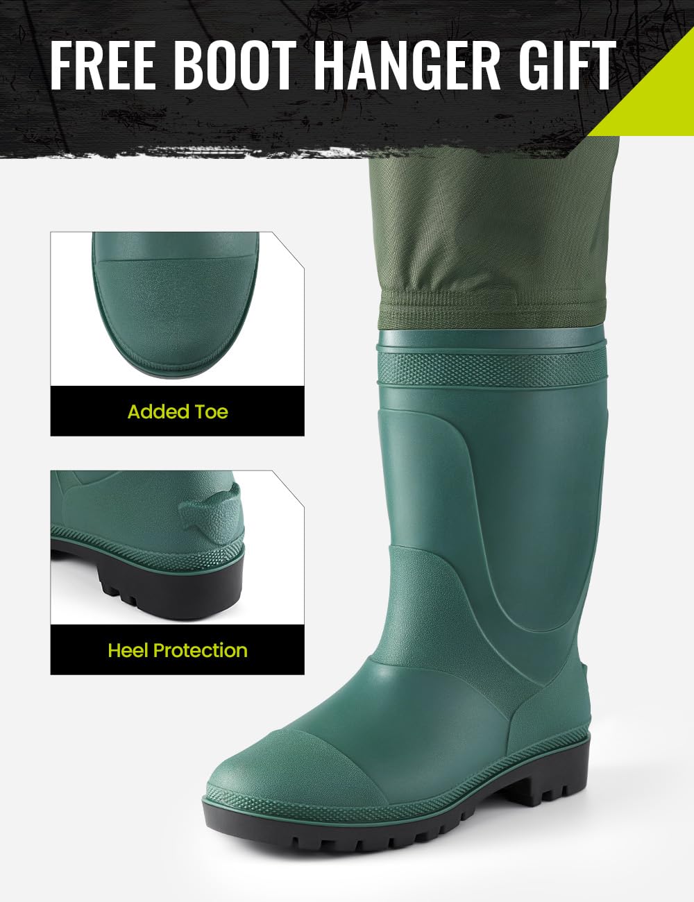 TIDEWE Hip Wader, Lightweight Hip Boot for Men and Women, 2-Ply PVC/Nylon Fishing Hip Wader Green Size 8