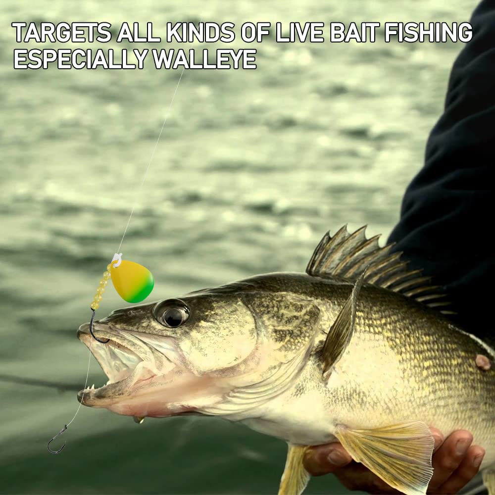 Dr. Fish 10 Pack Walleye Rigs Kit, 47 Inches, 15LB Mono Crawler Harness Walleye Float Rig Colorado Spinner Octopus Hooks for Freshwater Trolling