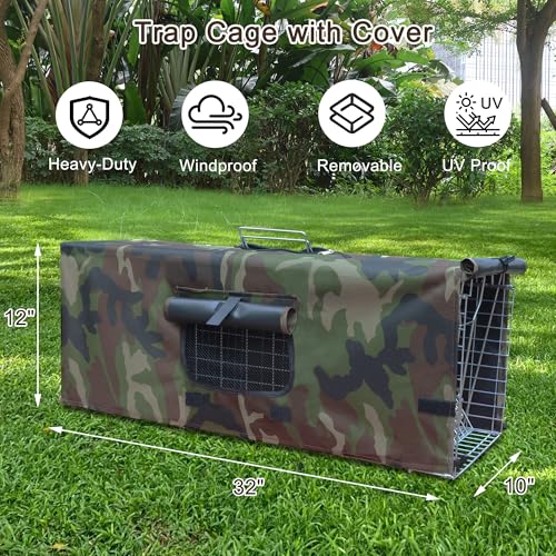 Live Animal Trap Cage Cover, Cat Trap for Stray Cats 32 Inch Folding Skunk Trap with Real Door for Raccoons, Opossums, Groundhogs, Skunks, Feral Cats, Squirrels (Only Cover)