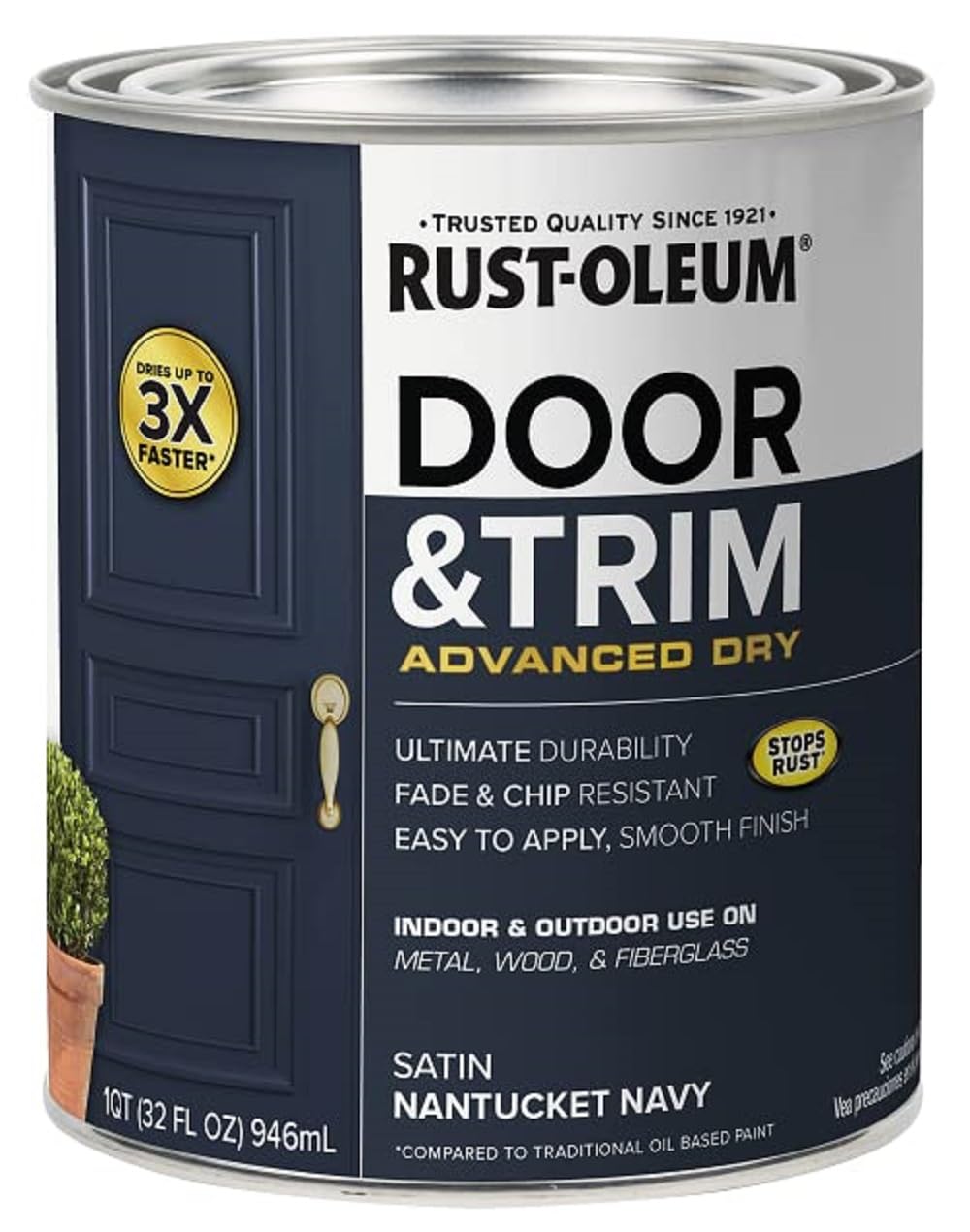 Rust-Oleum 369383 Advanced Dry Door & Trim Paint, Quart, Satin Black