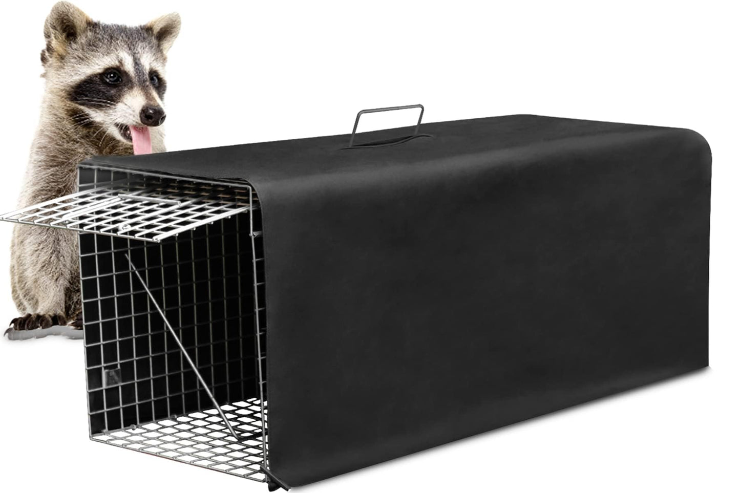 Live Animal Trap Cage Cover, Cat Trap for Stray Cats 32 Inch Folding Skunk Trap with Real Door for Raccoons, Opossums, Groundhogs, Skunks, Feral Cats, Squirrels (Only Cover)