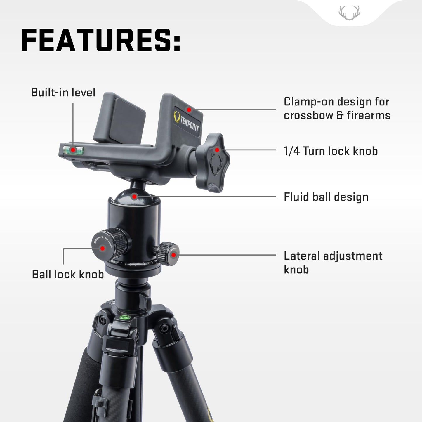 Axis Tripod - Shooting Stability Specifically Designed for Blind Hunting - Extends from 25” to 40” - Lightweight, Compact Design - Includes Two Built-in Levels & Carry Bag