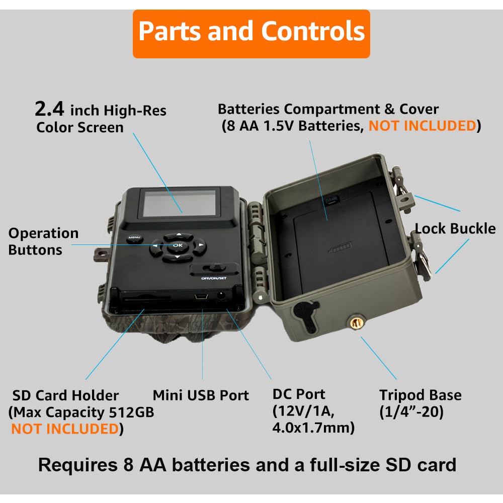 GardePro A3S Trail Camera (Non-Cellular, Non-WiFi), 64MP Photo & 1296P HD Video, 0.1s Trigger, 100ft No-Glow Night Vision, Motion Activated Wildlife Camera