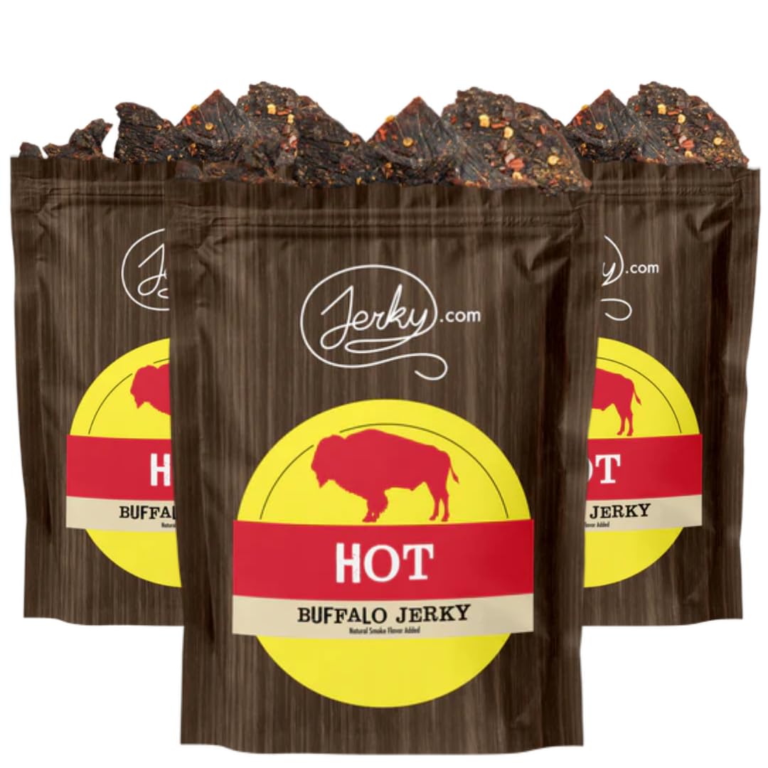 Jerky.com Original Buffalo Jerky 3-Pack - Exotic Jerky High Protein, Gluten-Free, All-Natural Exotic Snack - Premium Wild Game Meat - Perfect for Hiking, Camping, and On-the-Go 1.75oz (Pack of 3)