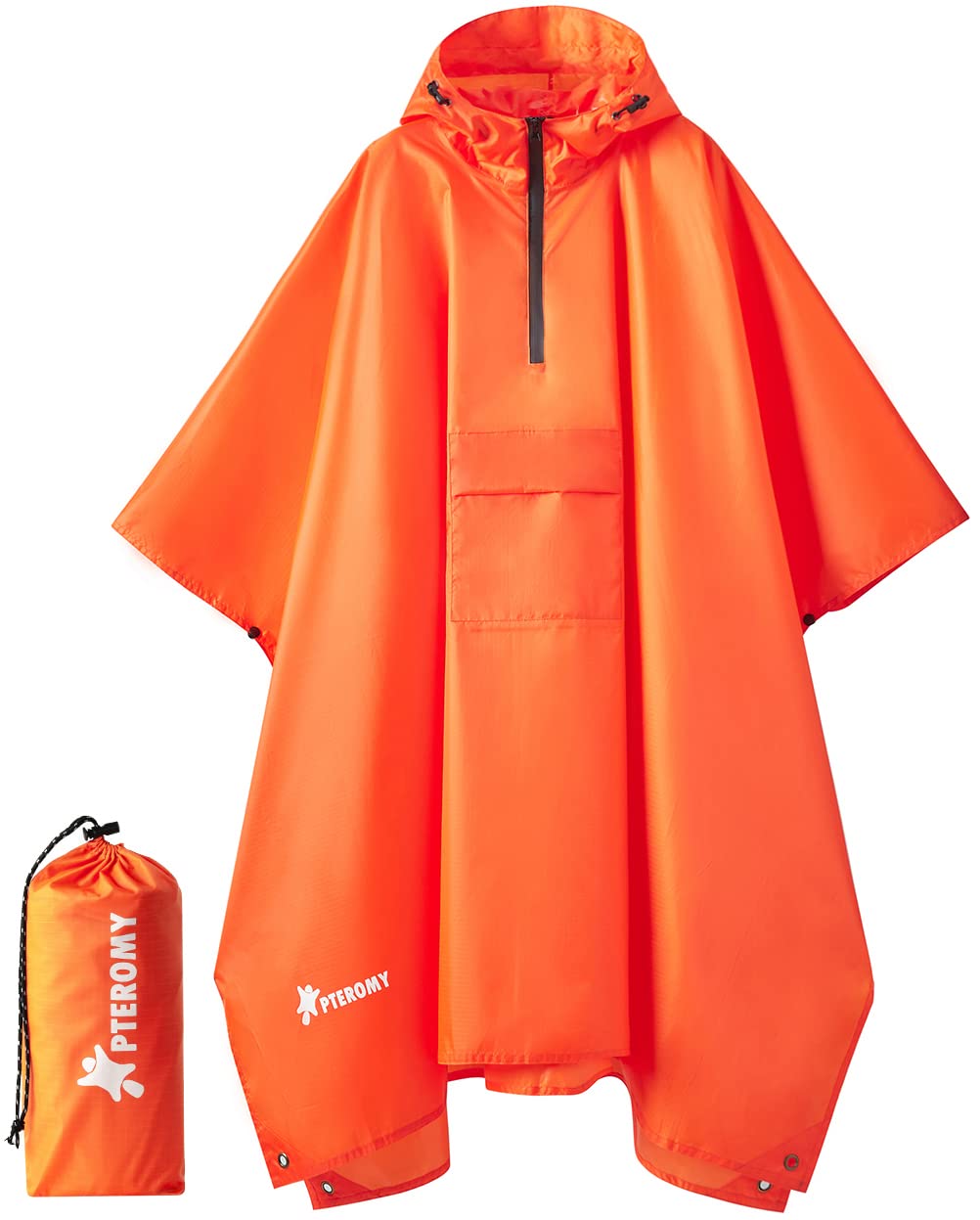 PTEROMY Hooded Rain Poncho for Adult with Pocket, Waterproof Lightweight Unisex Raincoat for Hiking Camping Emergency