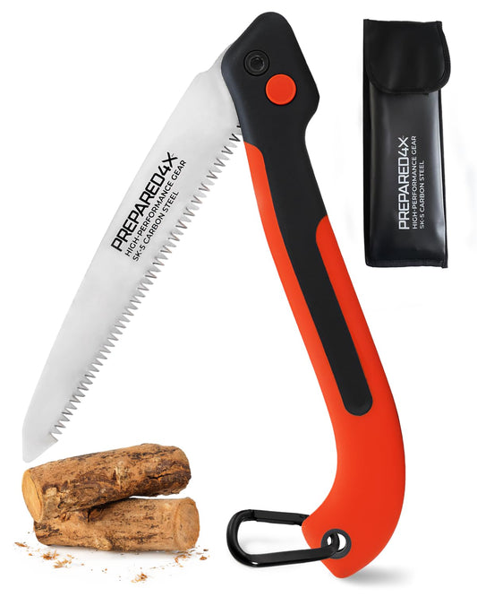 Prepared4X Folding Saw - 8.5" Camping Saw for wood cutting -Heavy Duty, Lightweight SK-5 Steel Blade with Safety Lock, Ergonomic Non-Slip Grip