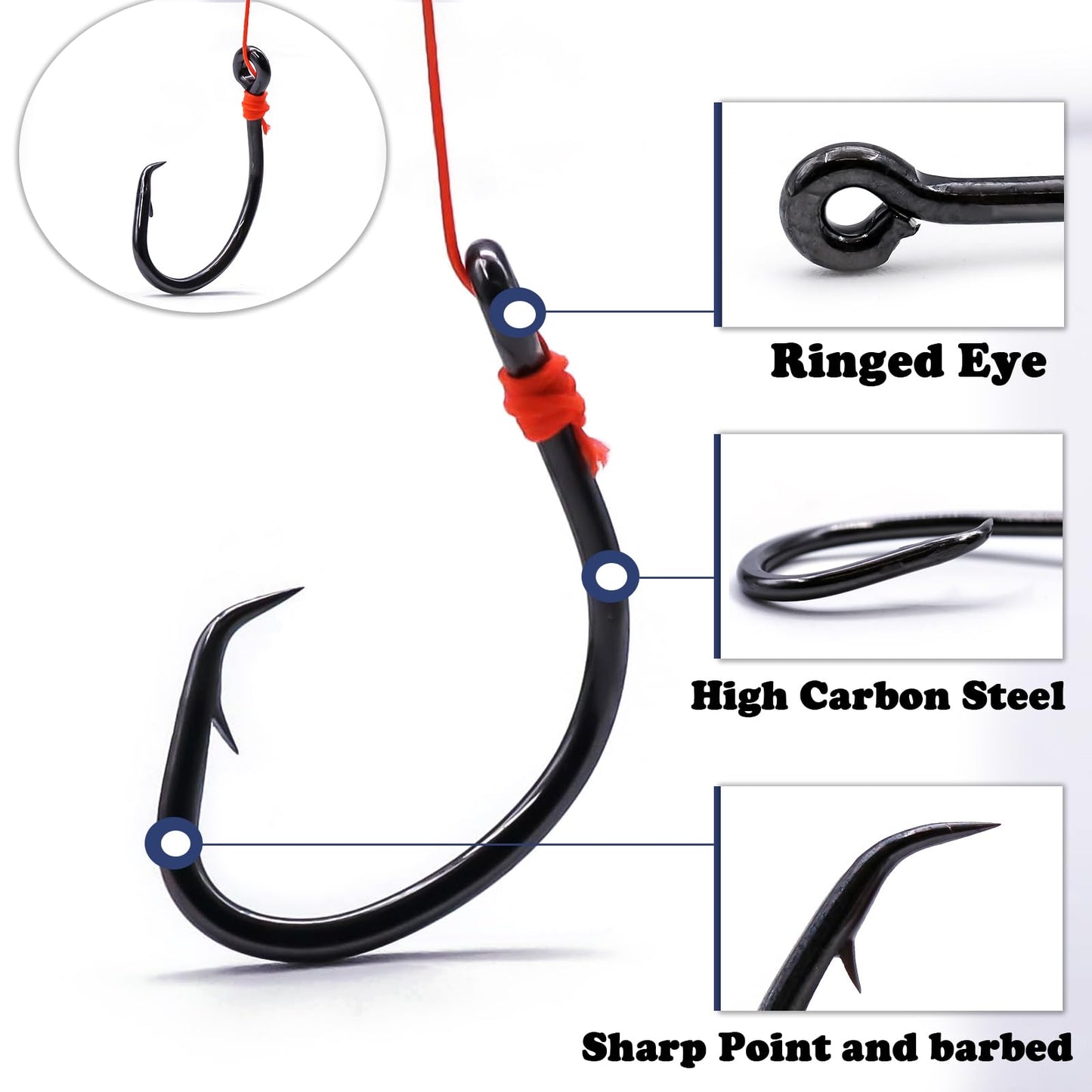 Circle Hooks Saltwater for Catfish - 25pcs Offset 3X Strong Fishing Hook Wide Gap for Live Bait,Size 2 1 1/0 2/0 3/0 4/0 5/0 6/0 7/0 8/0 9/0 10/0 12/0