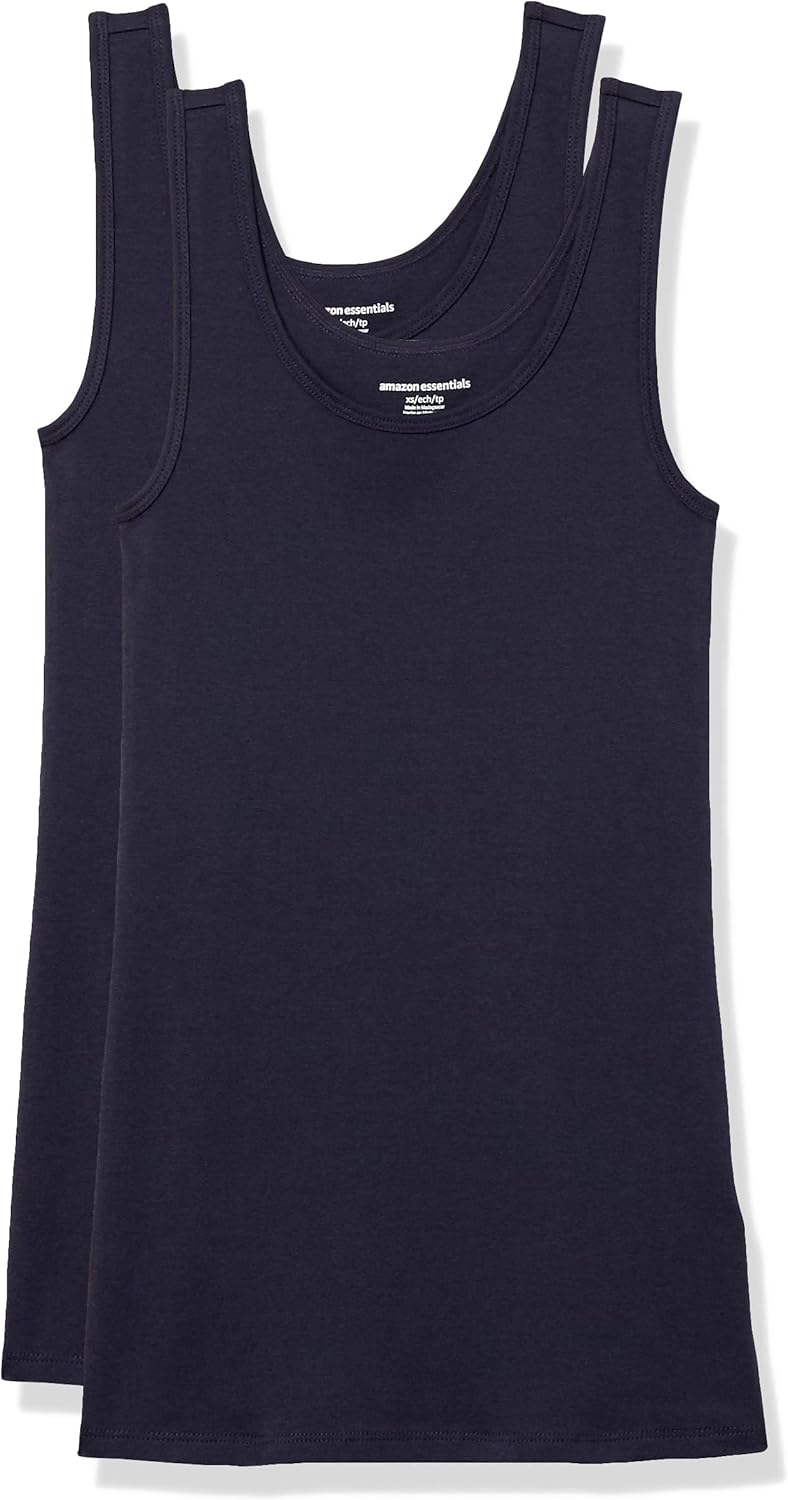 Amazon Essentials Women's Slim-Fit Scoop Neck Tank Top, Pack of 2