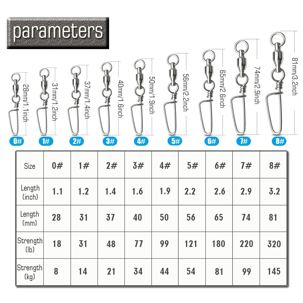 AMYSPORTS High Strength Fishing Snap Swivels Ball Bearing Swivels Stainless Fishing Swivels Saltwater Corrosion Resistance Barrel Swivel for Freshwater Fishing