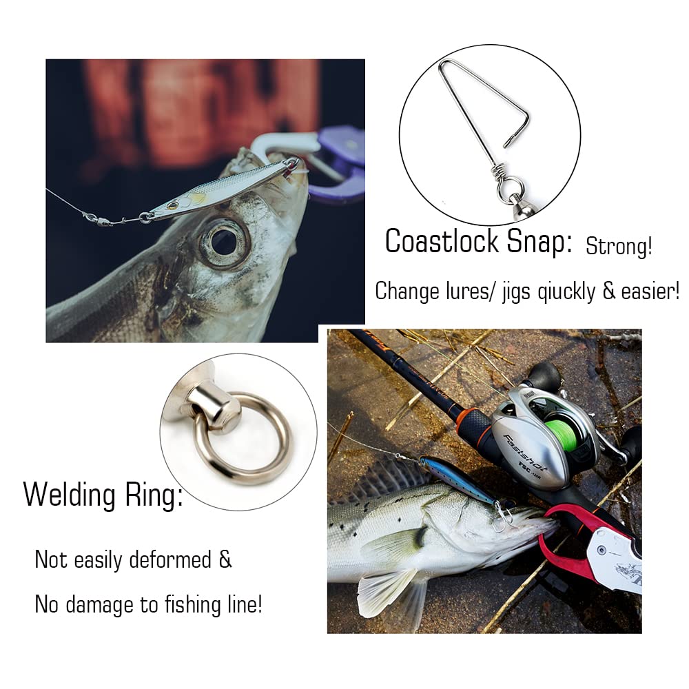 AMYSPORTS High Strength Fishing Snap Swivels Ball Bearing Swivels Stainless Fishing Swivels Saltwater Corrosion Resistance Barrel Swivel for Freshwater Fishing
