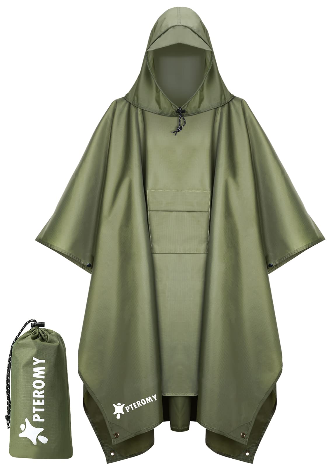 PTEROMY Hooded Rain Poncho for Adult with Pocket, Waterproof Lightweight Unisex Raincoat for Hiking Camping Emergency
