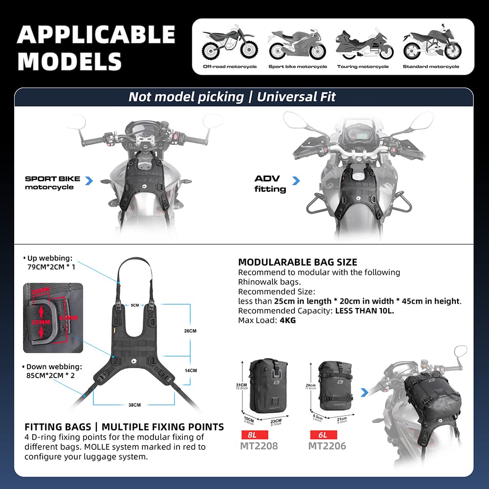 Rhinowalk Motorcycle Tail Bag Motorbike Side Bag 8L Full Waterproof Motor Saddle Pannier Bag Rear Rack Trunk Professional Motor Accessories-Black