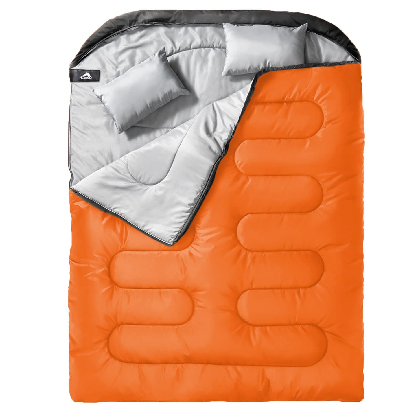 MEREZA Double Sleeping Bag for Adults Mens with Pillow, XL Queen Size Two Person Sleeping Bag for All Season Camping Hiking Backpacking 2 Person Sleeping Bags for Cold Weather & Warm