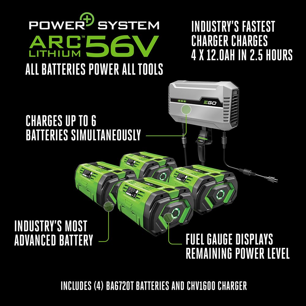 EGO Power+ Electric Riding Lawn Mower, 52" Deck with Zero Turn Radius, Includes (6) 56V 12.0Ah Batteries and Charger - ZT5207L