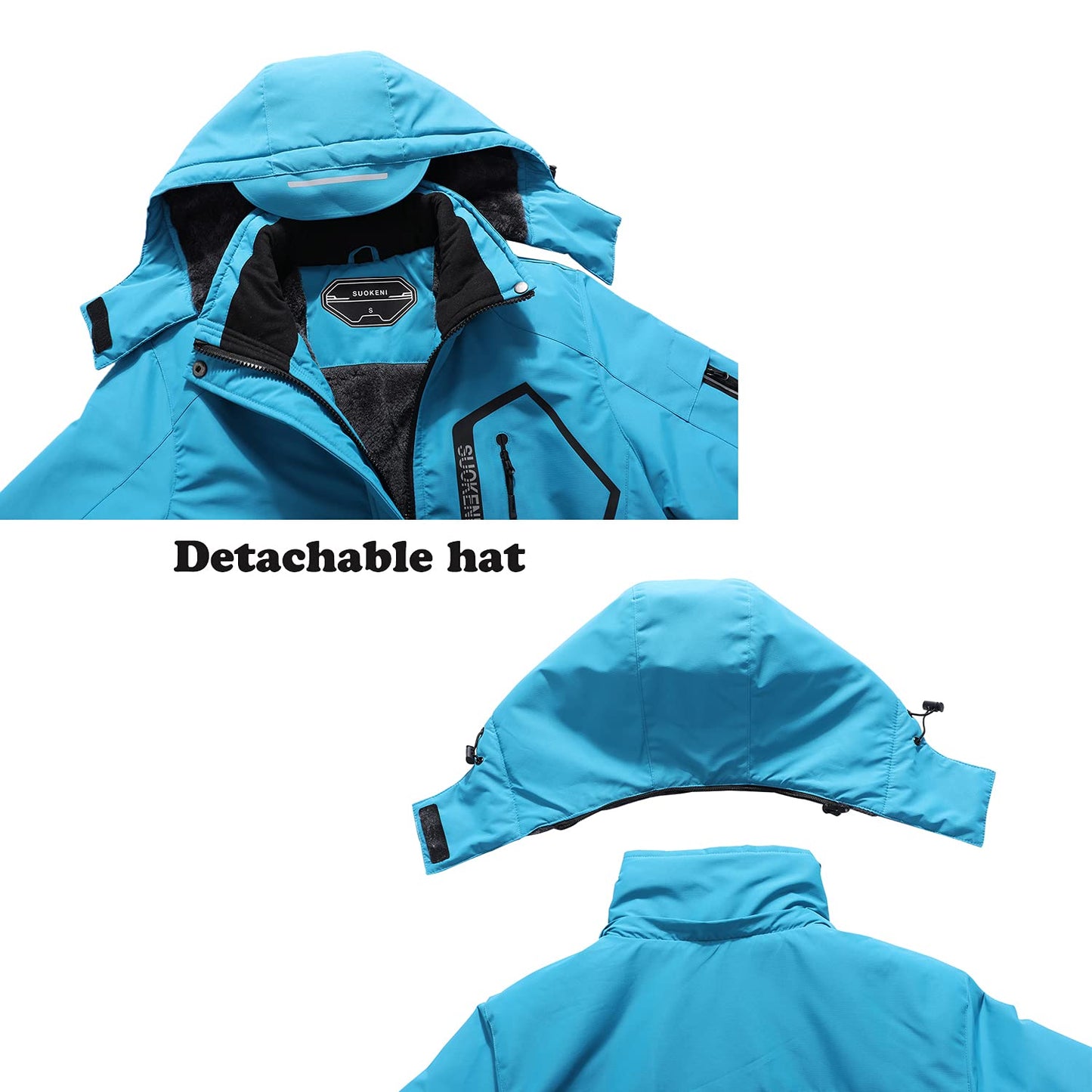 SUOKENI Women's Waterproof Warm Winter Snow Coat Hooded Raincoat Ski Snowboarding Jacket