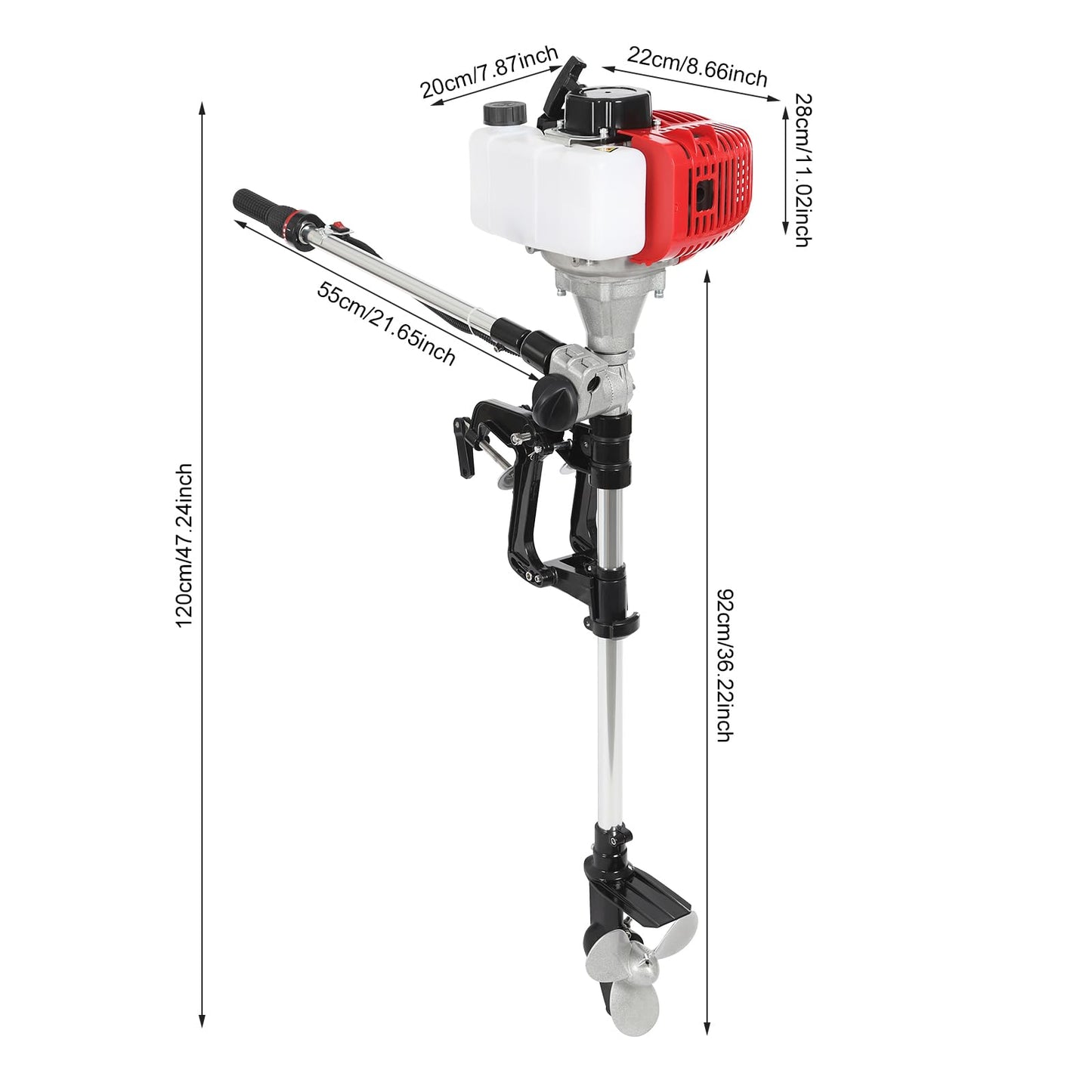 YUNLAIGOTOP Outboard Motor Boat Engine, 6HP 2-Stroke Superior Engine Outboard Motor with Air Cooling & CDI Ignition System, Heavy Duty Fishing Boat Engine for Inflatable Boat, Iron Boat, Plastic Boat