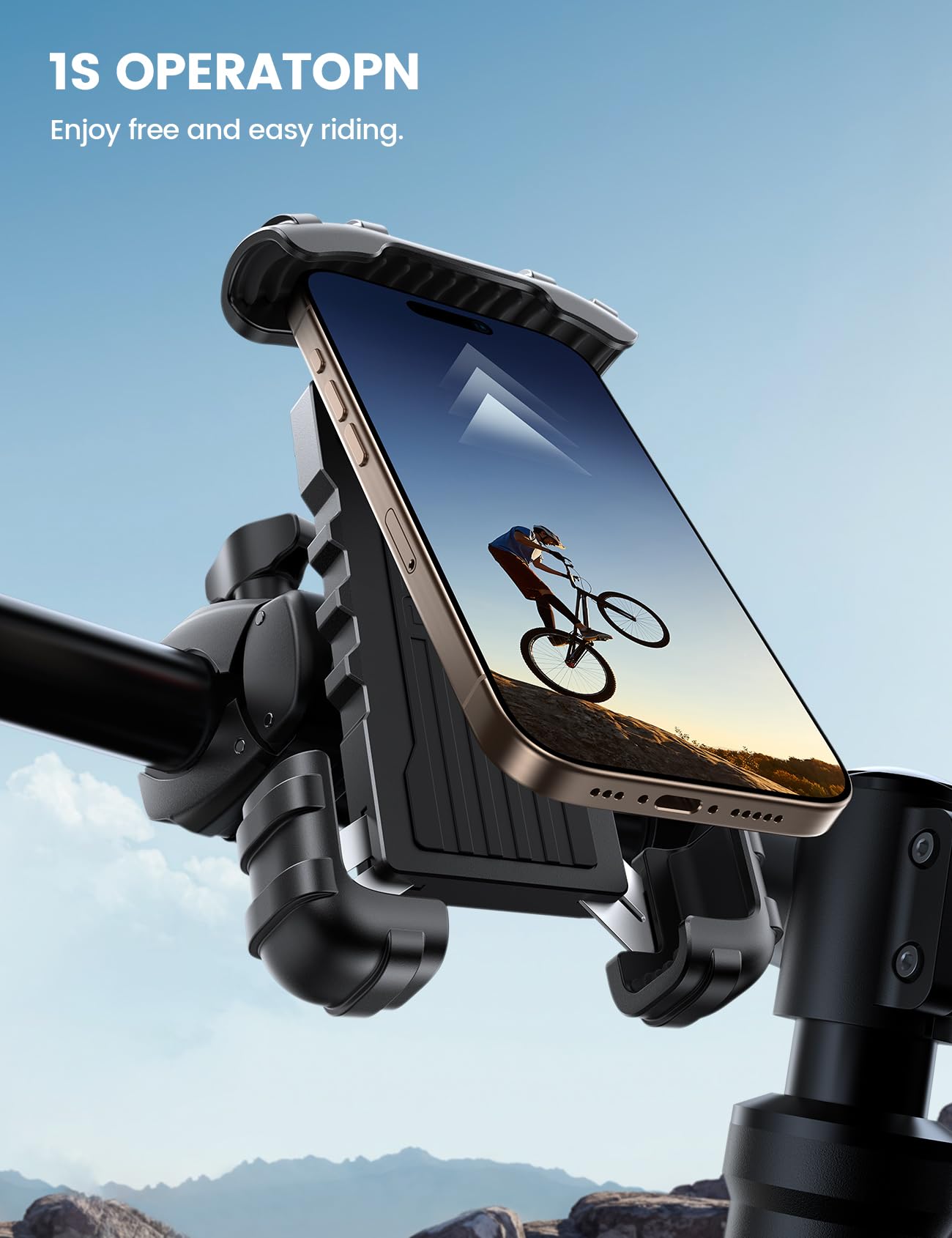 Lamicall Bike Phone Holder Mount - Motorcycle Handlebar Phone Mount Clamp, One Hand Operation, ATV Scooter Phone Clip for iPhone 16/15 Pro Max / 14 Plus, Galaxy S10 and 4.7-6.8" Cellphone, Black