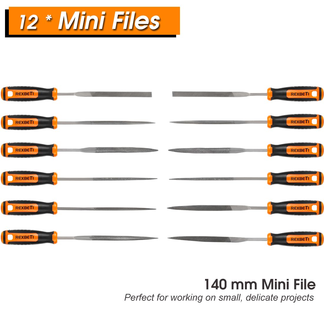REXBETI 25Pcs Metal File Set, Premium Grade T12 Drop Forged Alloy Steel, Flat/Triangle/Half-round/Round Large File and 12pcs Needle Files with Carry Case, 6pcs Sandpaper, Brush, A Pair Working Gloves