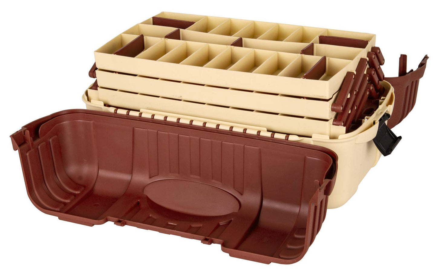 Flambeau Outdoors 2059 Hip Roof 7-Tray Fishing Tackle Box - Large Portable All-Weather Fishing Lure Organizer, 61 Compartments, Maroon/Tan