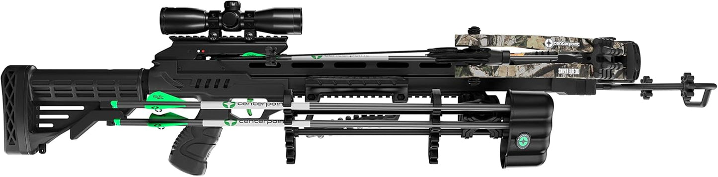 CenterPoint Archery Sniper Elite 385 Crossbow Package C0004 With 4x32mm Scope, Quiver And Arrows, Black/Camo
