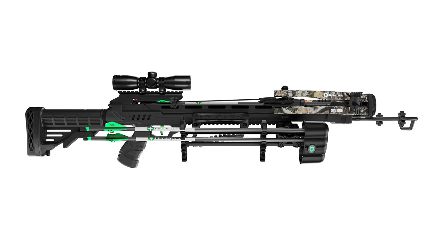 CenterPoint Archery Sniper Elite 385 Crossbow Package C0004 With 4x32mm Scope, Quiver And Arrows, Black/Camo