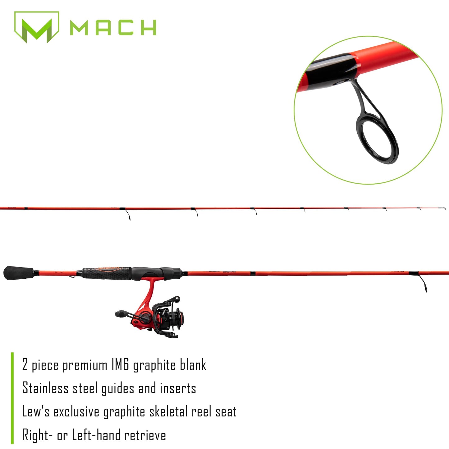 Lew's MACH Smash Spinning Reel and Fishing Rod Combo, Premium IM6 Graphite Blank Fishing Rod, Right or Left-Hand Retrieve, Split-Grip Winn Dri-Tac Handle and EVA Base, Black/Neon Red