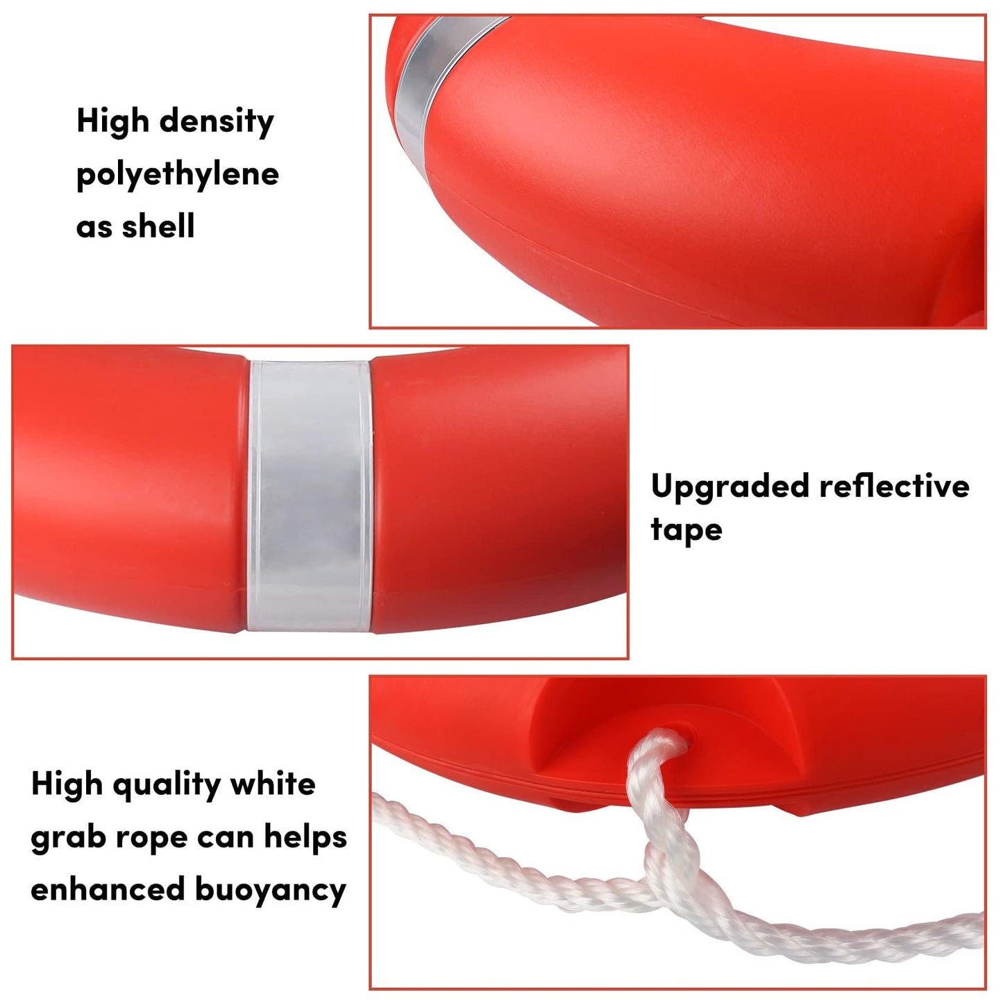 Life Ring Buoy Boat Safety Throw Ring with Water Floating Lifesaving Rope 98.4FT Set, Outdoor Professional Throwable Flotation Device (23in)